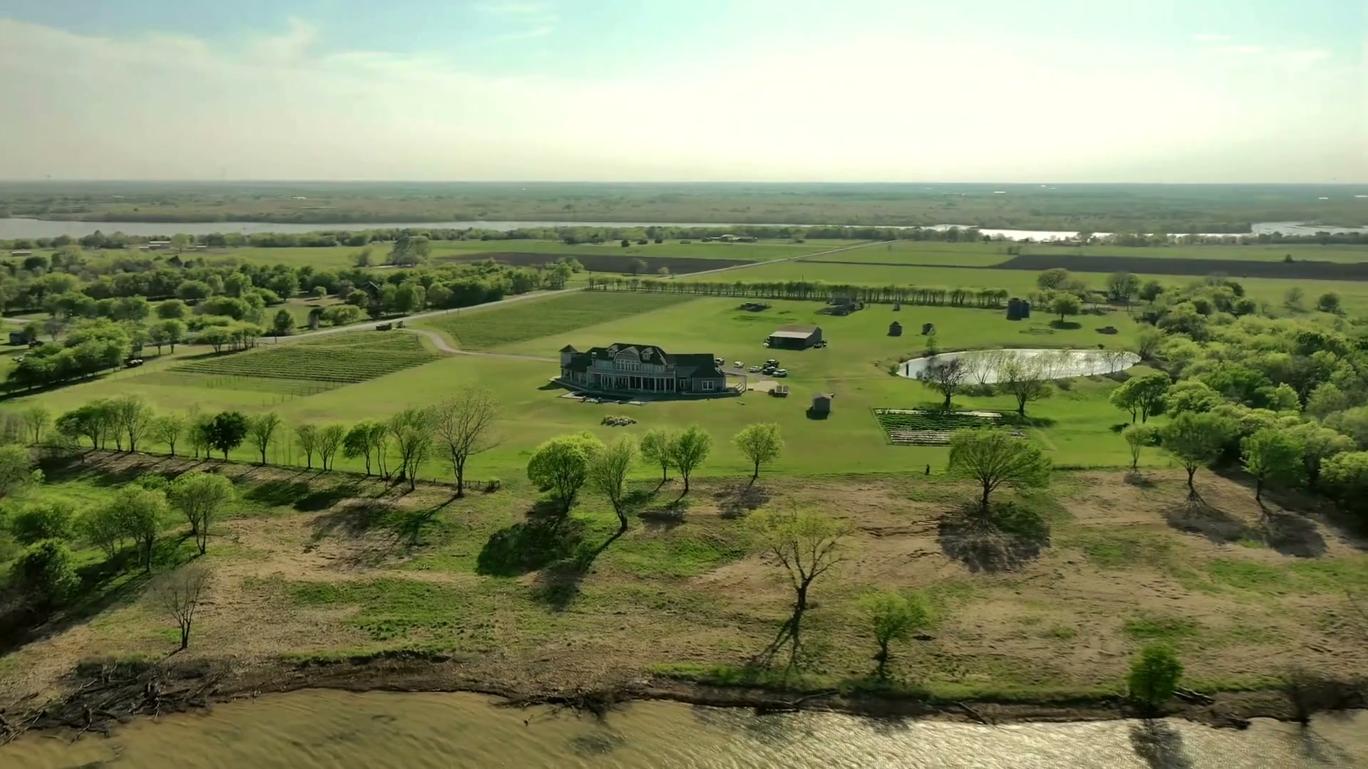A warm view over the vineyard and lake
