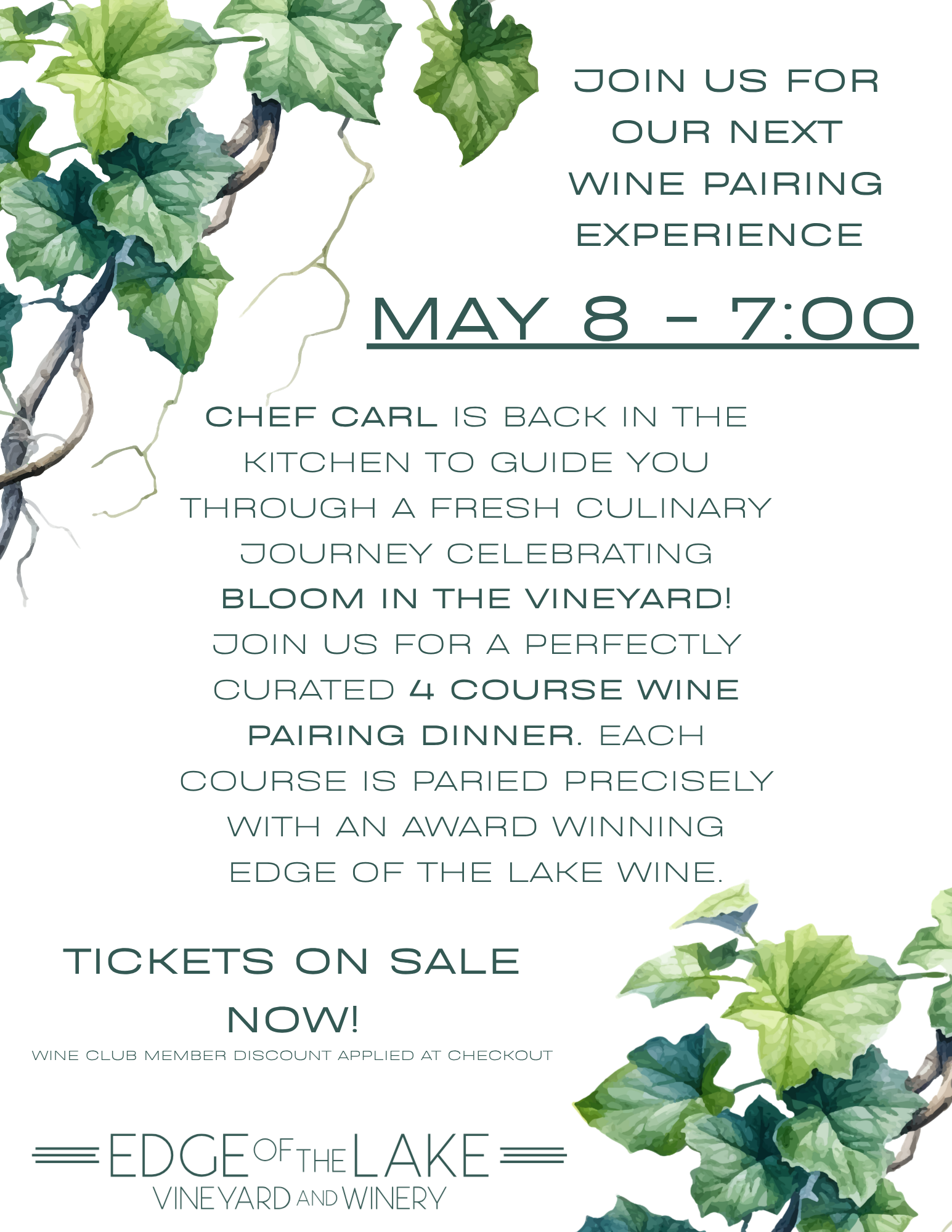 JOIN US FOR OOUR NEXT WINE PAIRING EXPERIENCE